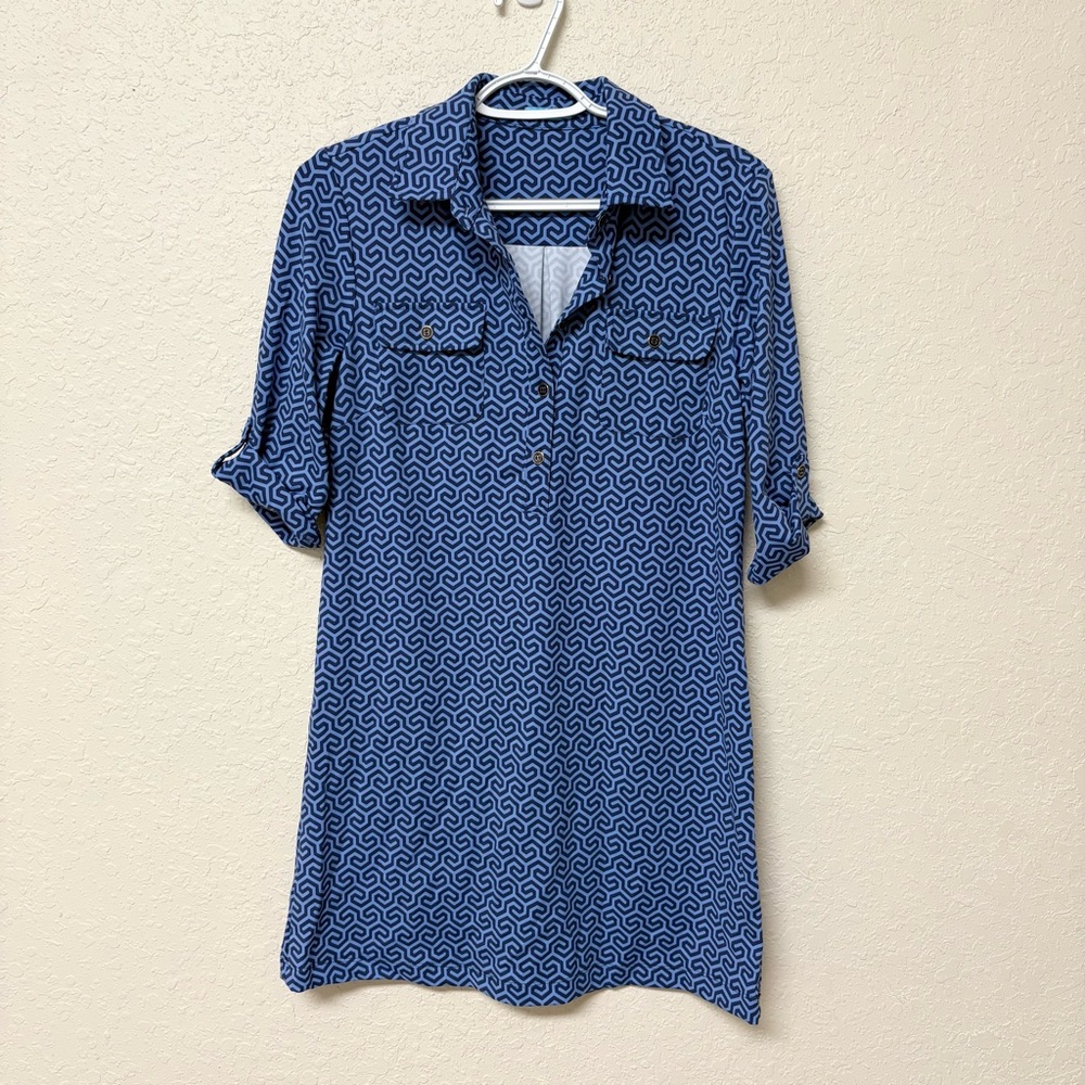 J. McLaughlin Lawrence Dress Blue Honeycomb Roll Tab Catalina Cloth Size S